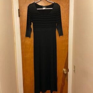 VTG John Roberts 3/4 Sleeve Stretch A Line Black Midi Maxi Dress Size 8